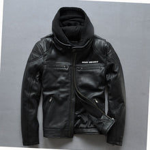 Harley Style Hhooded Motorcycle Leather Jacket