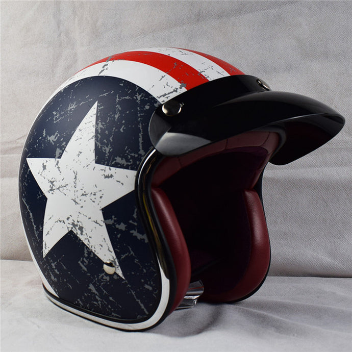 Retro Chopper Motorcycle Helmet Harley 3/4 Open Face