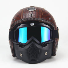 Leather Harley Helmets 3/4 Motorcycle Chopper Bike Helmet with Goggle Mask