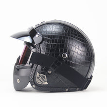 Leather Harley Helmets 3/4 Motorcycle Chopper Bike Helmet with Goggle Mask