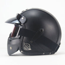 Leather Harley Helmets 3/4 Motorcycle Chopper Bike Helmet with Goggle Mask