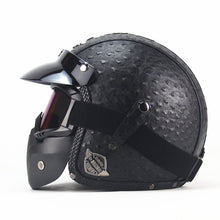 Leather Harley Helmets 3/4 Motorcycle Chopper Bike Helmet with Goggle Mask