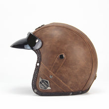 Leather Harley Helmets 3/4 Motorcycle Chopper Bike Helmet with Goggle Mask