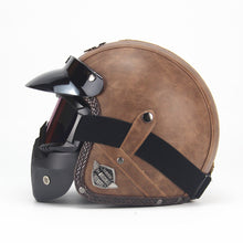 Leather Harley Helmets 3/4 Motorcycle Chopper Bike Helmet with Goggle Mask