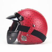 Leather Harley Helmets 3/4 Motorcycle Chopper Bike Helmet with Goggle Mask
