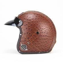 Leather Harley Helmets 3/4 Motorcycle Chopper Bike Helmet with Goggle Mask