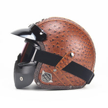 Leather Harley Helmets 3/4 Motorcycle Chopper Bike Helmet with Goggle Mask