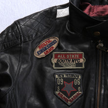 Vintage Badges Leather Biker Jacket
